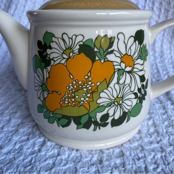 Vintage Sadler teapot stonewear buttercup & daisy print groovy MCM - Picture 11 of 15